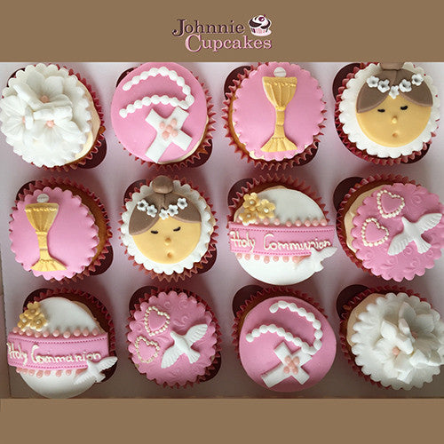 Communion and Confirmation cupcakes pink. - Johnnie Cupcakes