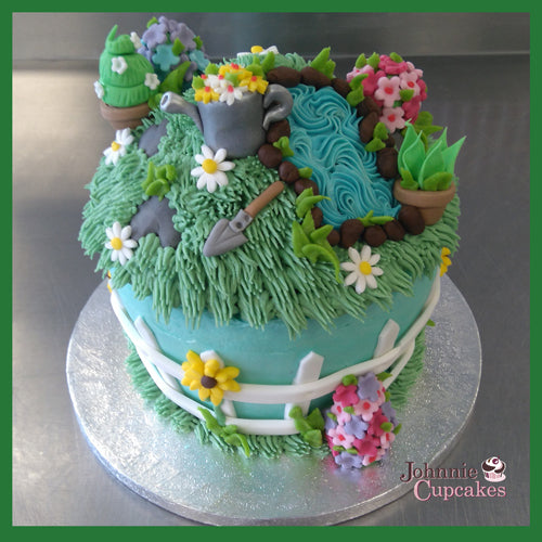 A birthday cake with a garden theme Stock Illustration | Adobe Stock