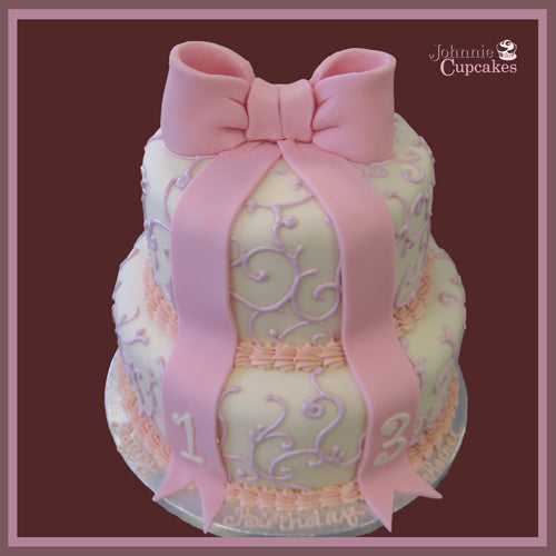 Pink Bow Cake 2 Tier - Johnnie Cupcakes